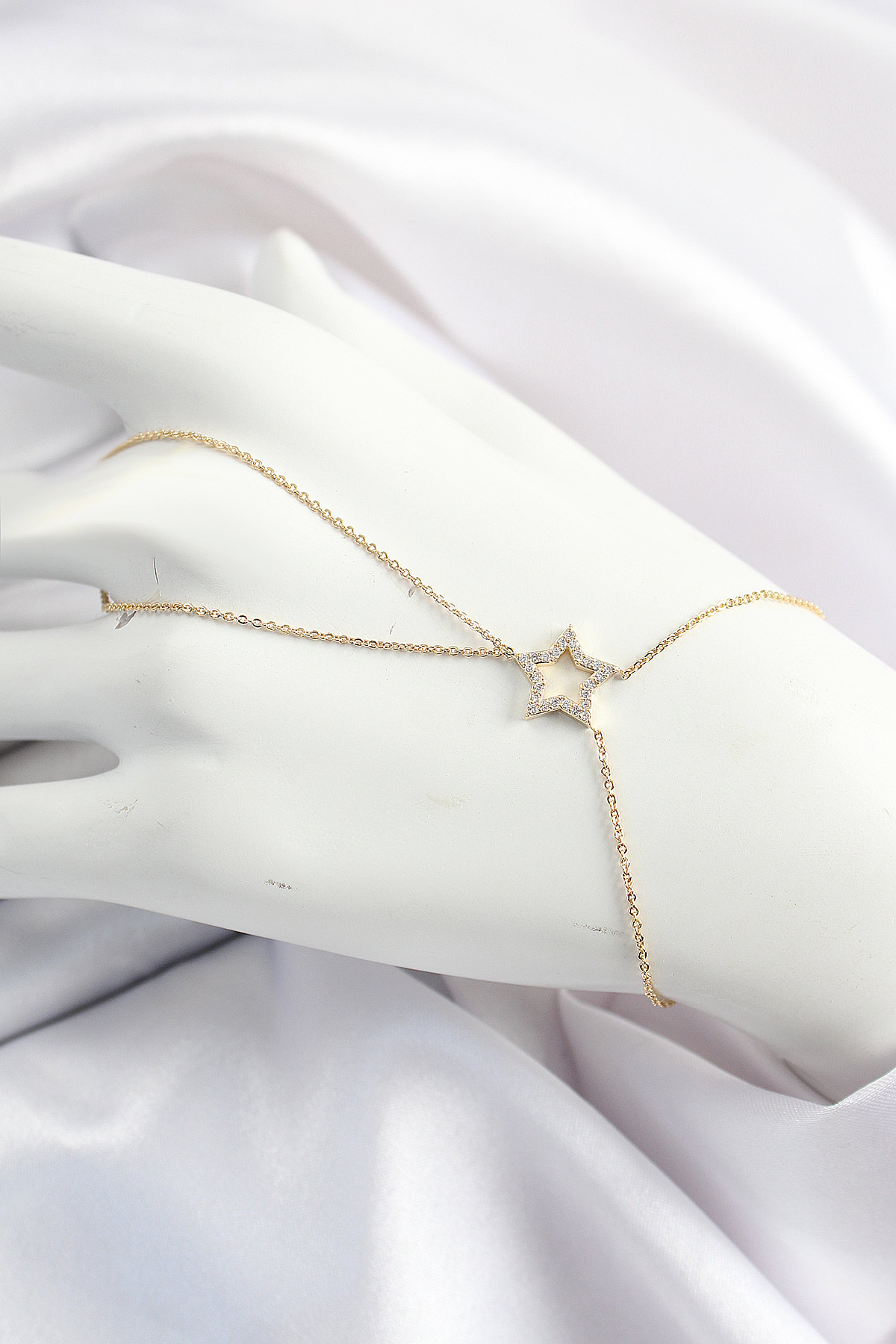 Pirinç Gold Renk Zirkon Taşlı Yıldız Model Şahmeran - TJ-SN678