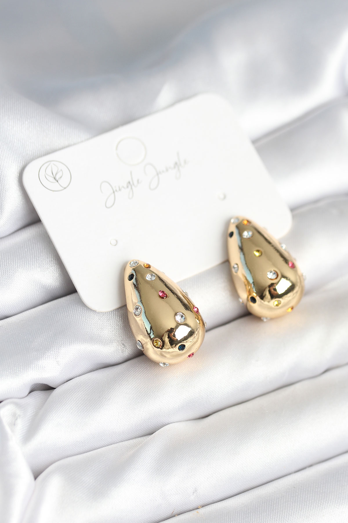 Damla Gold Renk Zirkon Taşlı Kadın Küpe - TJ-BKP11309