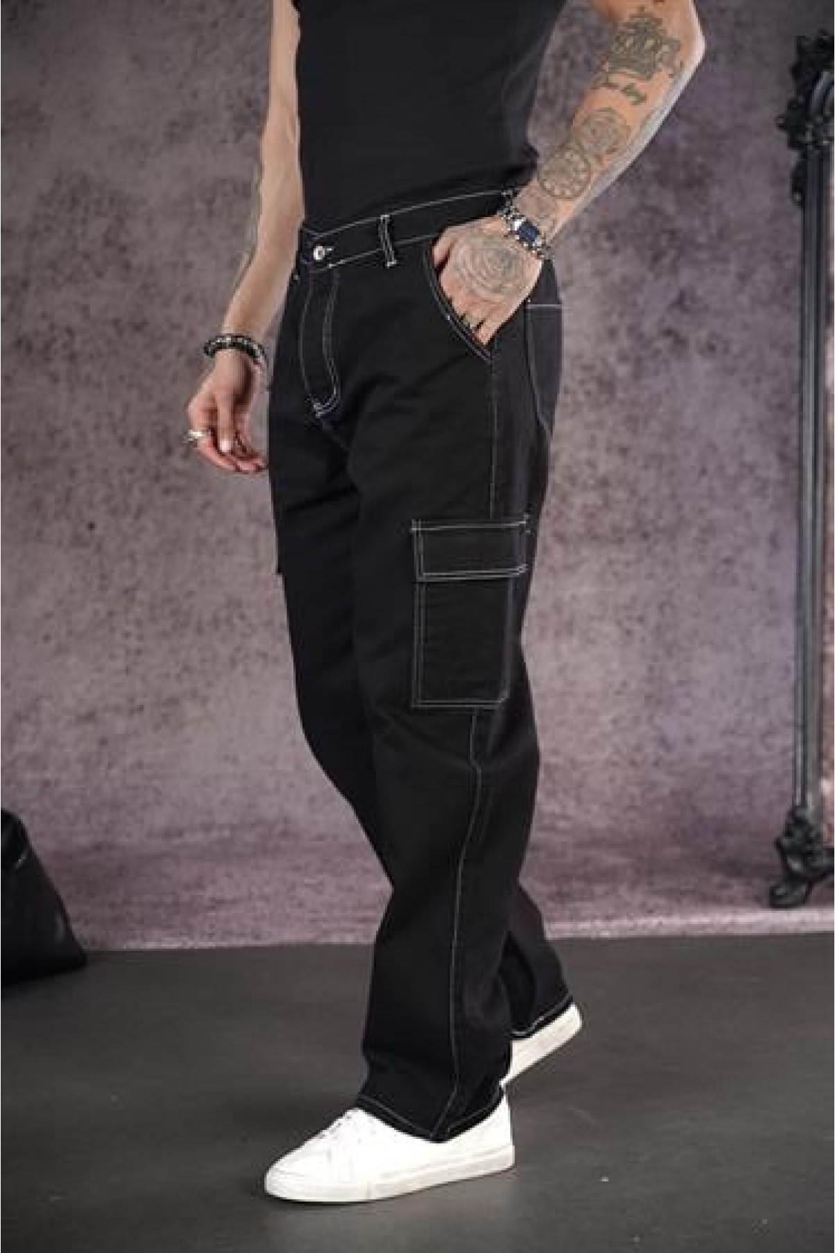 Baggy Kalıp Cepli Erkek Kot Pantolon 29