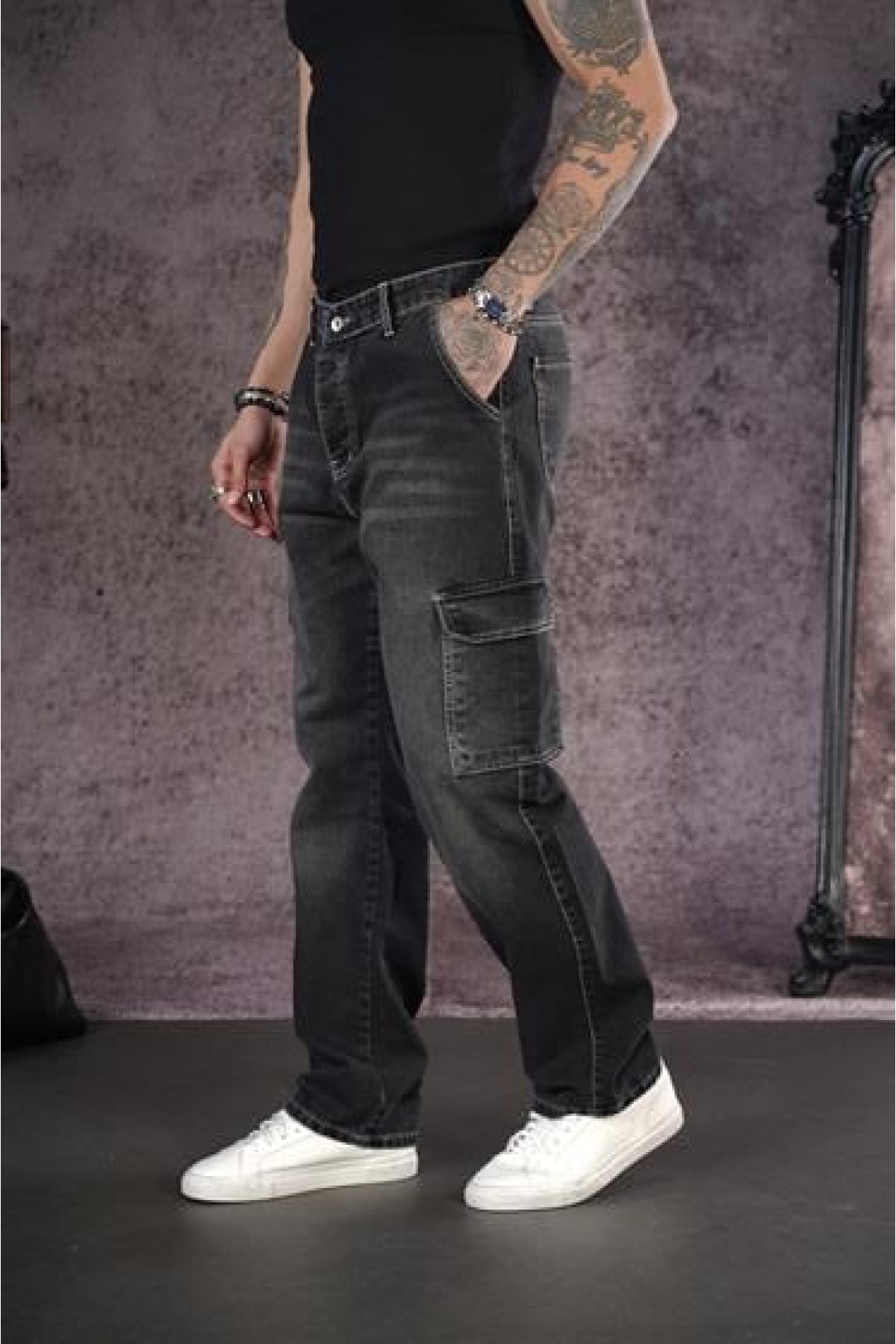 Baggy Kalıp Cepli Erkek Kot Pantolon 29