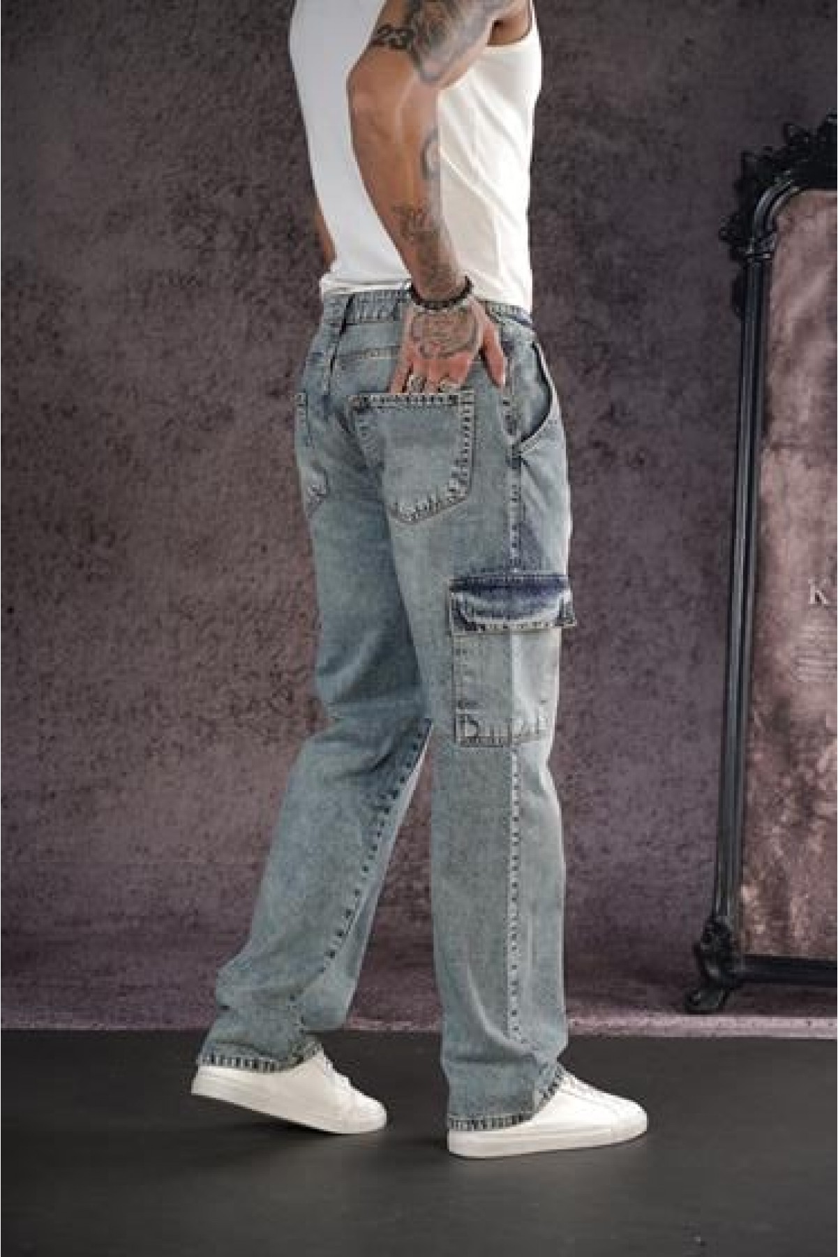 Baggy Kalıp Cepli Erkek Kot Pantolon 29