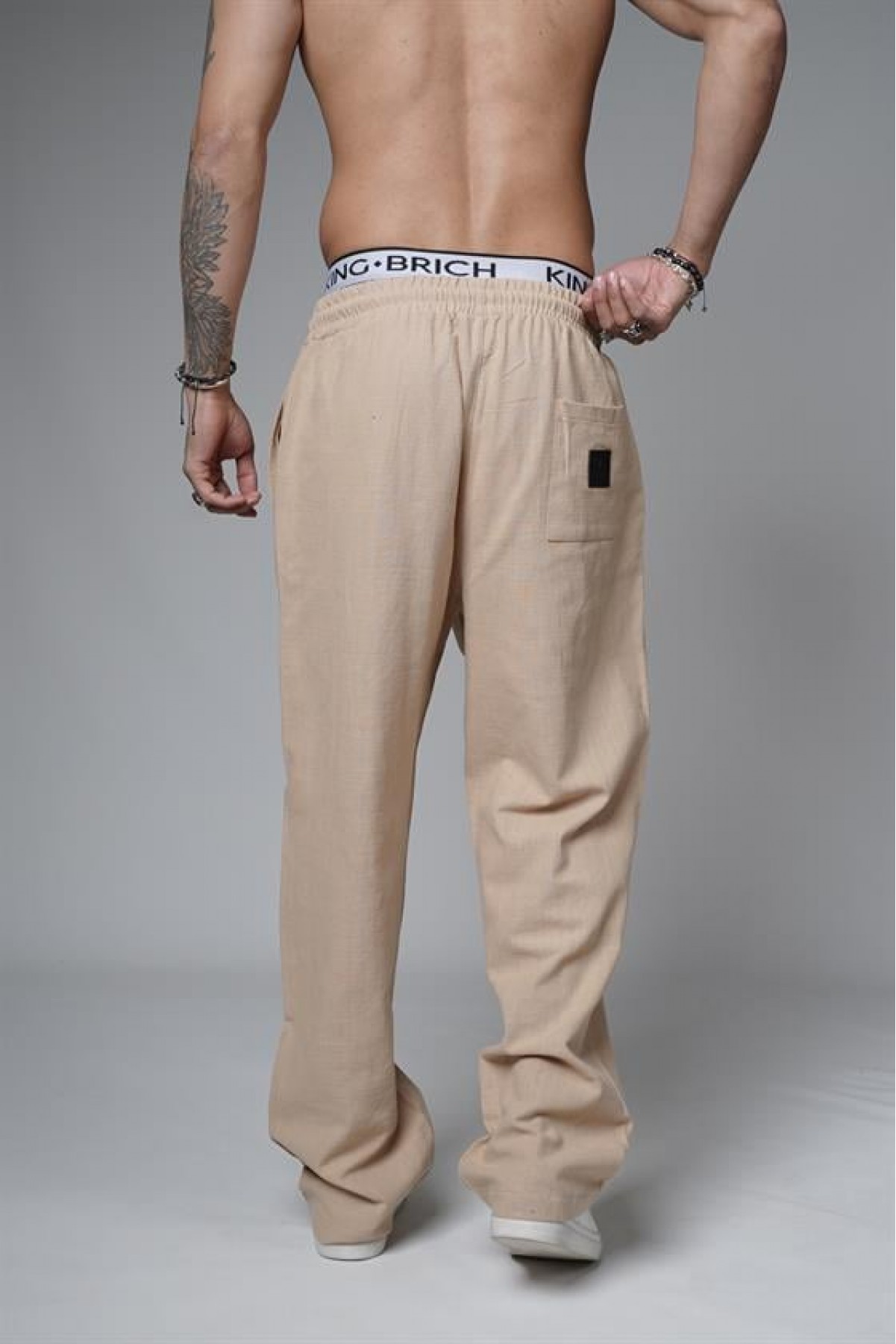 Baggy Kalıp Düz Keten Pantolon S