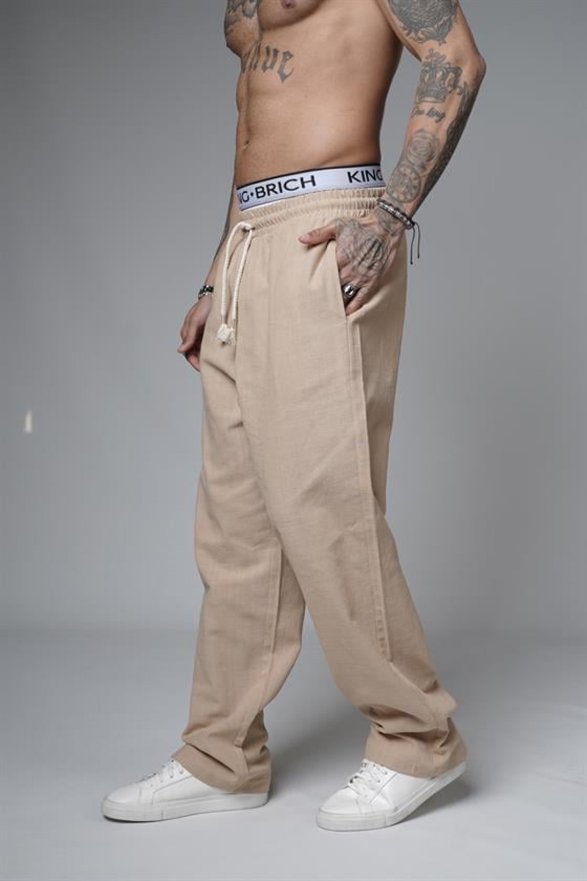 Baggy Kalıp Düz Keten Pantolon S