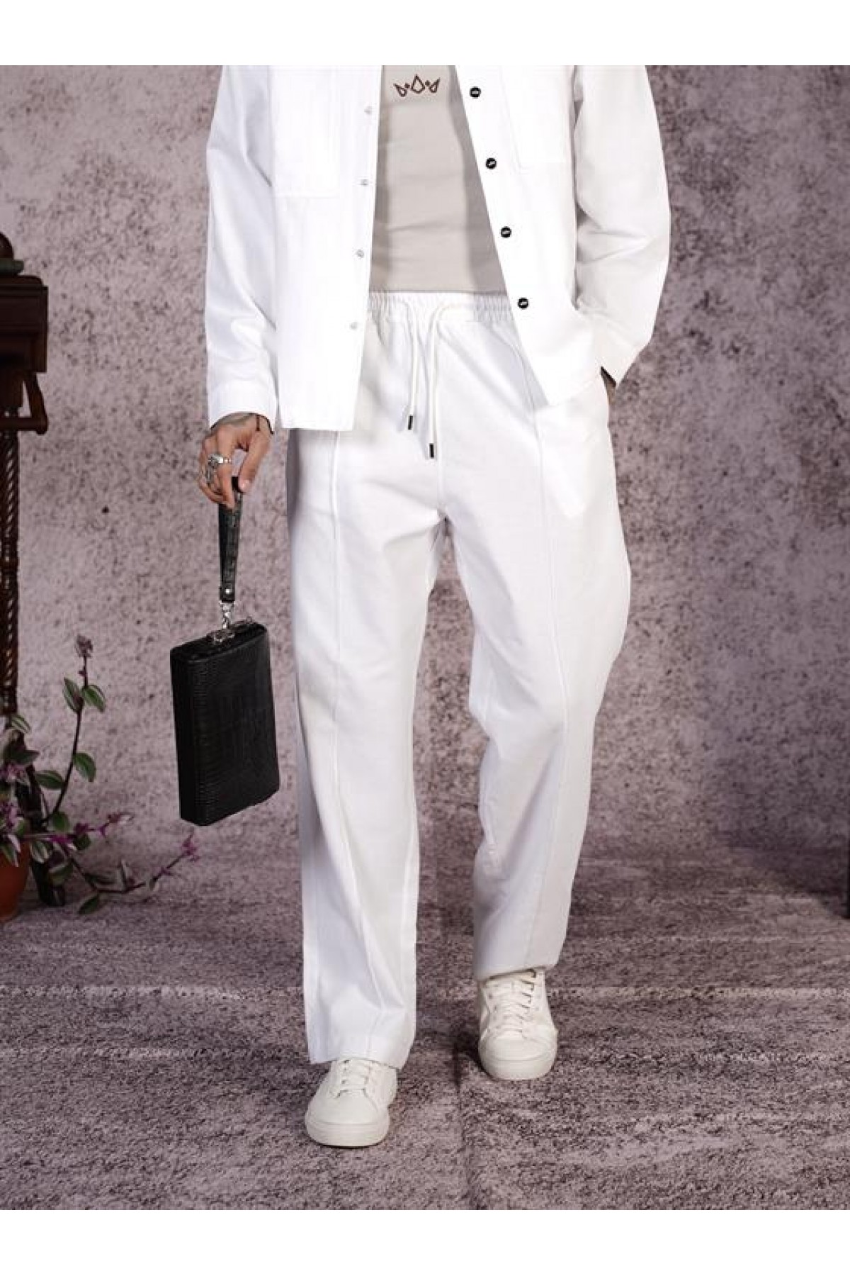 Baggy Kalıp Önü Çıma Detaylı Erkek Gabardin Pantolon S