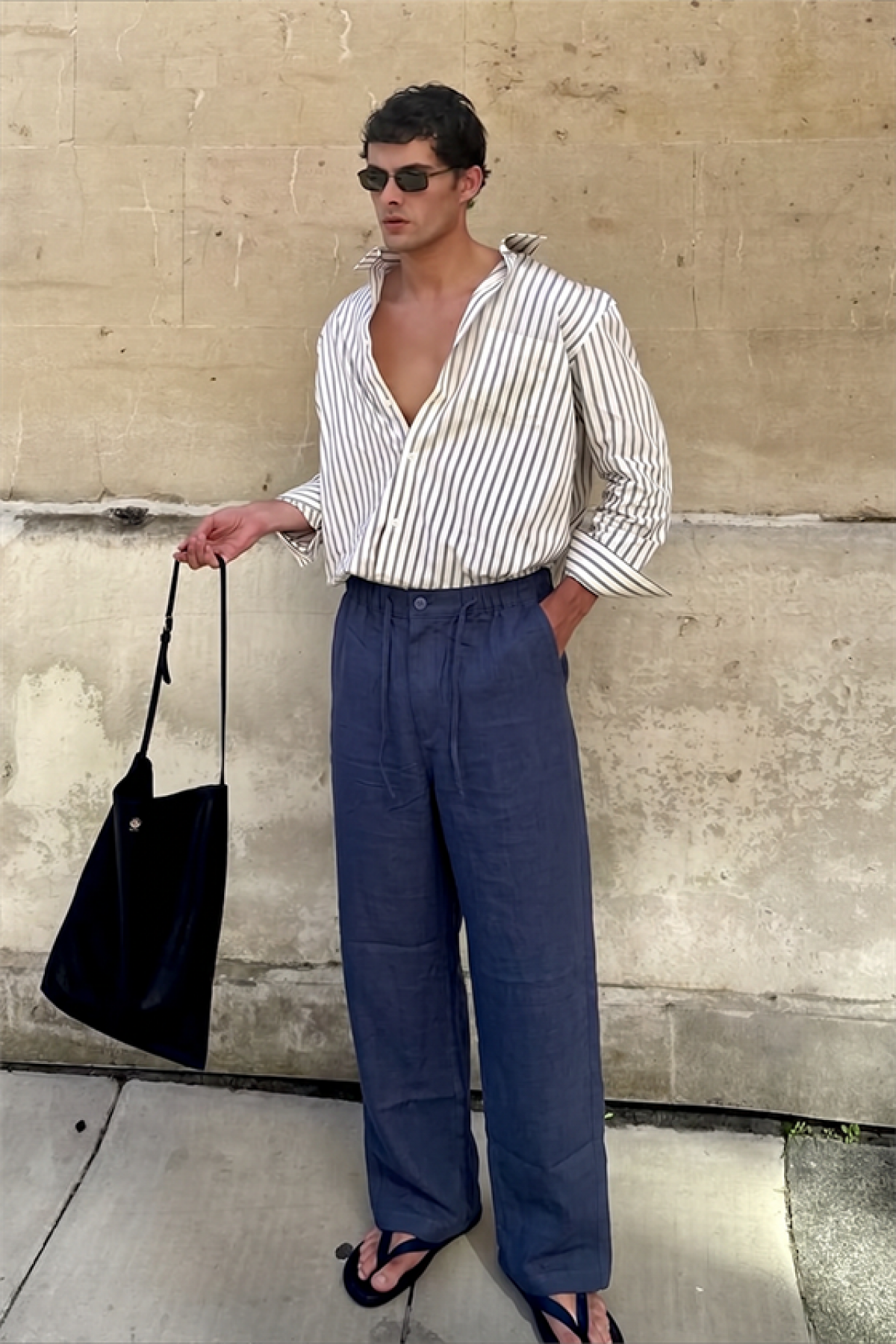 Baggy Kalıp Pamuklu Keten Klasik Pantolon S