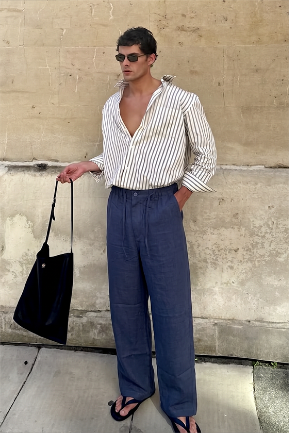 Baggy Kalıp Pamuklu Keten Klasik Pantolon S