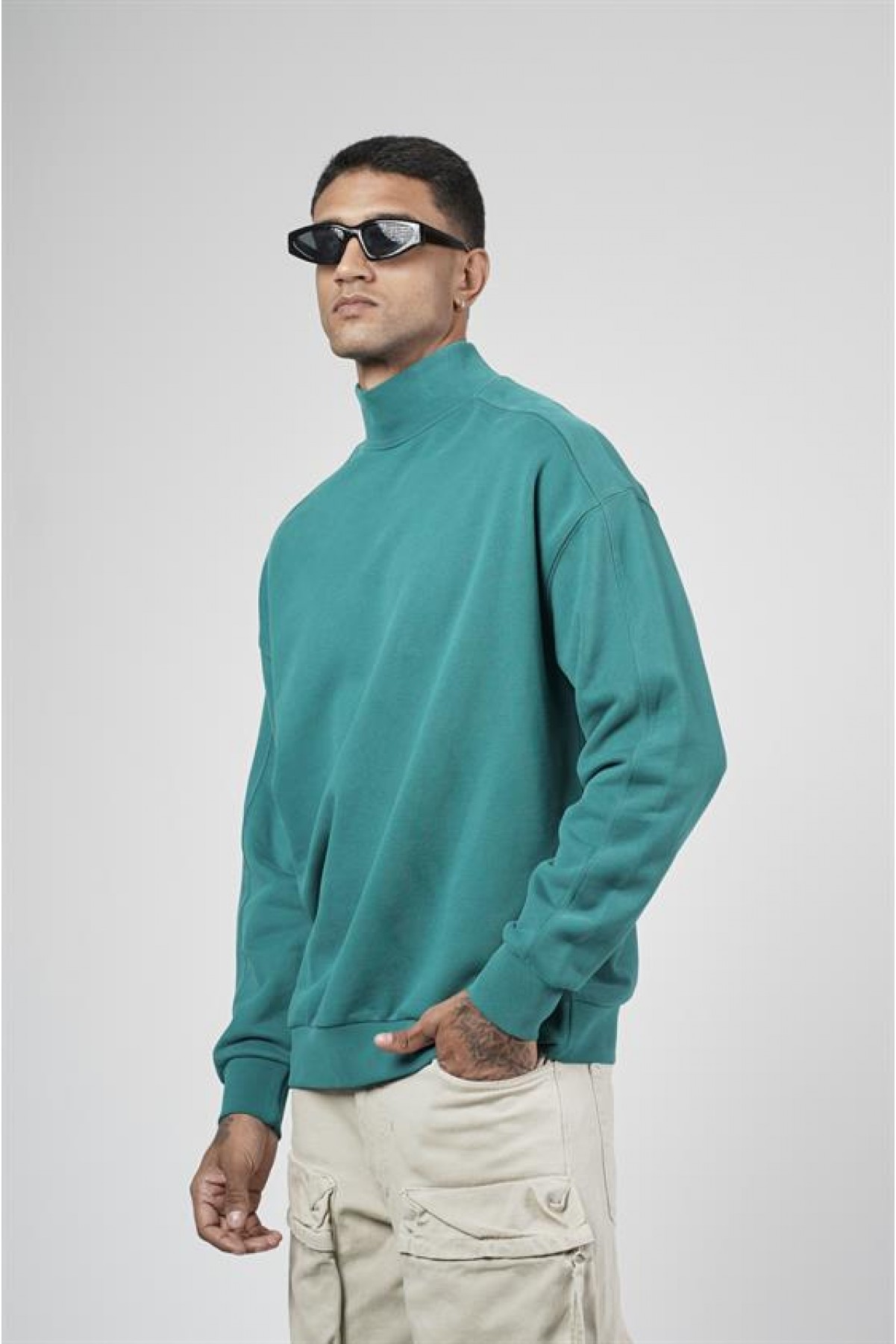 Balıkçı Yaka Oversize Kalıp Erkek Sweatshirt S