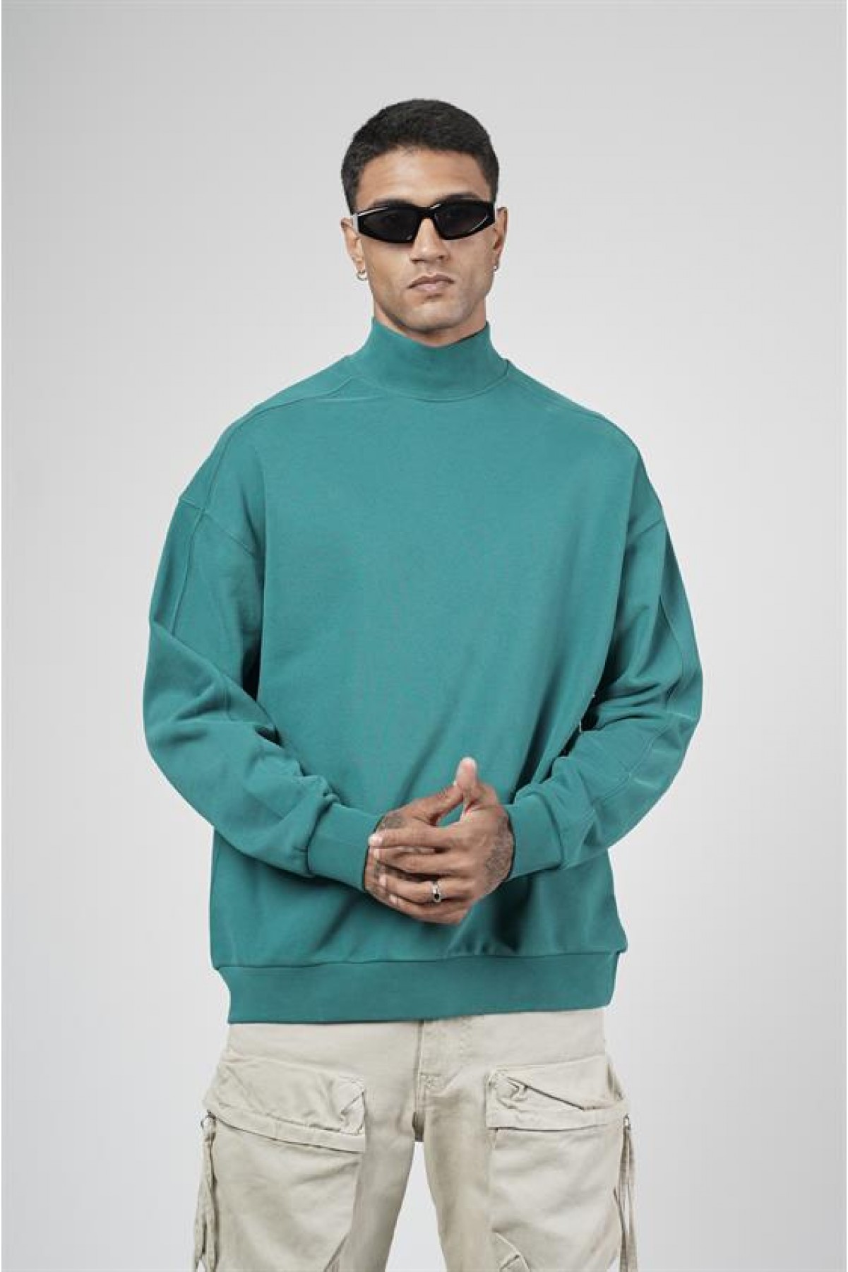 Balıkçı Yaka Oversize Kalıp Erkek Sweatshirt S