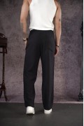 Beli Lastikli Cepli Baggy Kalıp Erkek Siyah Pantolon S