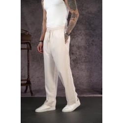 Beli Lastikli Cepli Baggy Kalıp Erkek Bej  Pantolon S