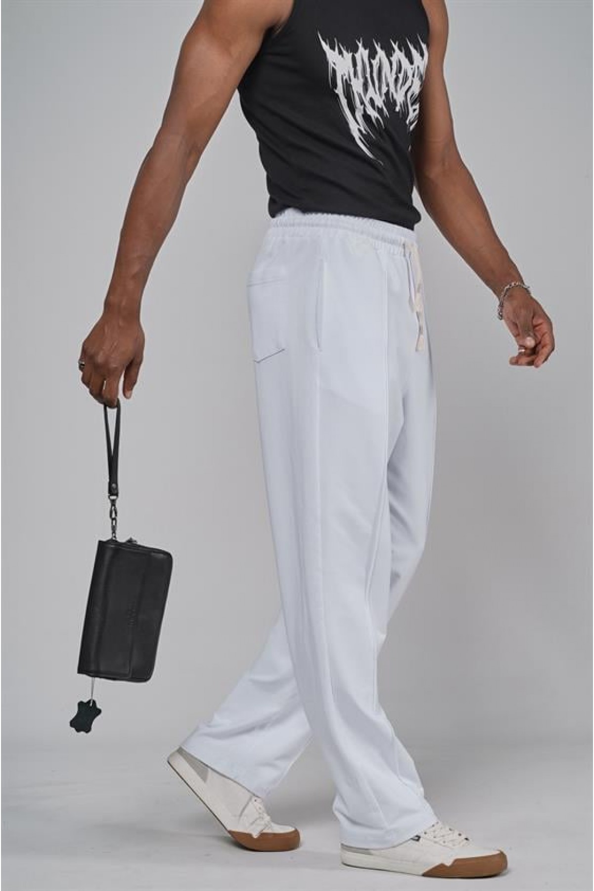 Beli Lastikli Önü Çımalı Baggy Kalıp Pantolon S