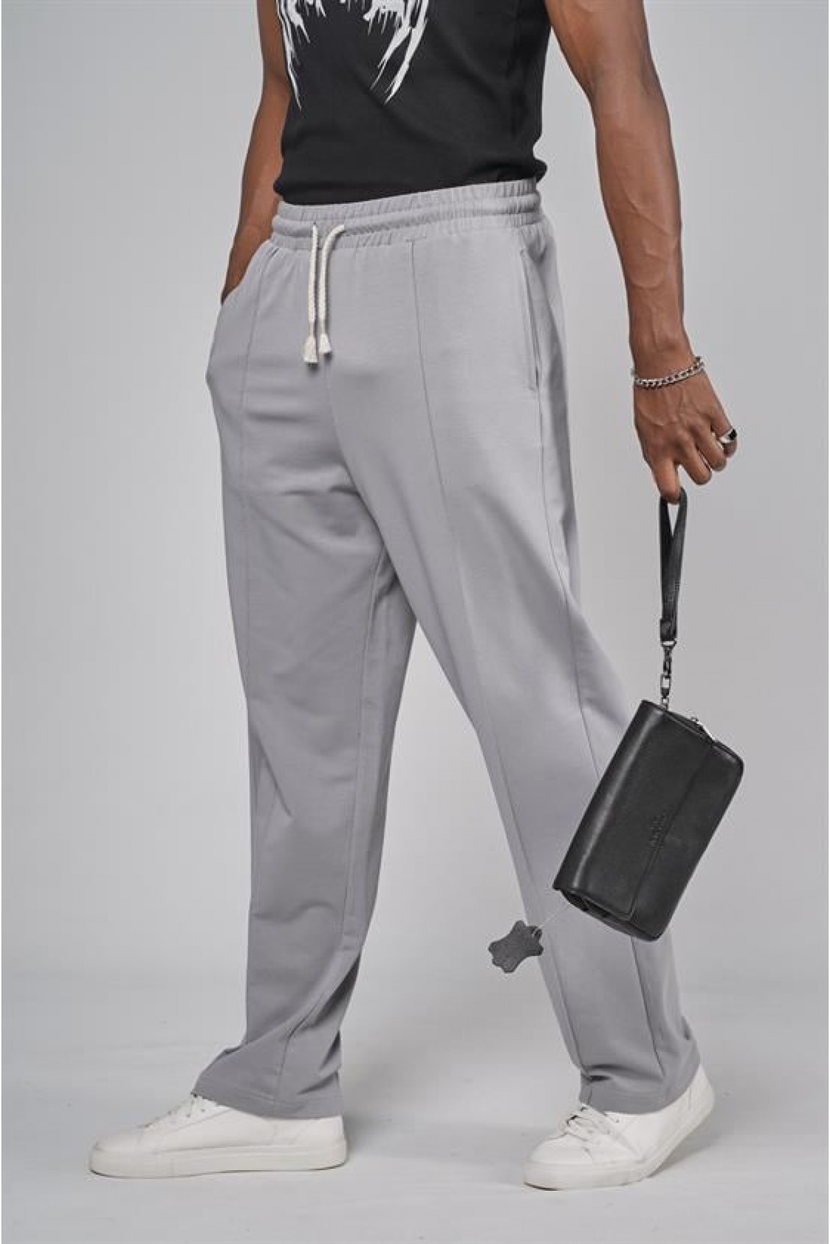 Beli Lastikli Önü Çımalı Baggy Kalıp Pantolon S
