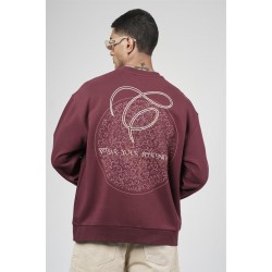 Bisiklet Yaka Baskılı Nakış Detaylı Erkek Sweatshirt S