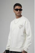 Bisiklet Yaka Baskılı Nakış Detaylı Erkek Sweatshirt S