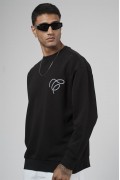Bisiklet Yaka Baskılı Nakış Detaylı Erkek Sweatshirt S
