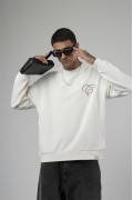 Bisiklet Yaka Baskılı Nakış Detaylı Erkek Sweatshirt S