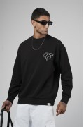 Bisiklet Yaka Baskılı Nakış Detaylı Erkek Sweatshirt S