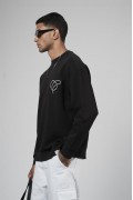 Bisiklet Yaka Baskılı Nakış Detaylı Erkek Sweatshirt S