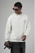 Bisiklet Yaka Baskılı Nakış Detaylı Erkek Sweatshirt S