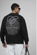 Bisiklet Yaka Baskılı Nakış Detaylı Erkek Sweatshirt S