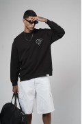 Bisiklet Yaka Baskılı Nakış Detaylı Erkek Sweatshirt S