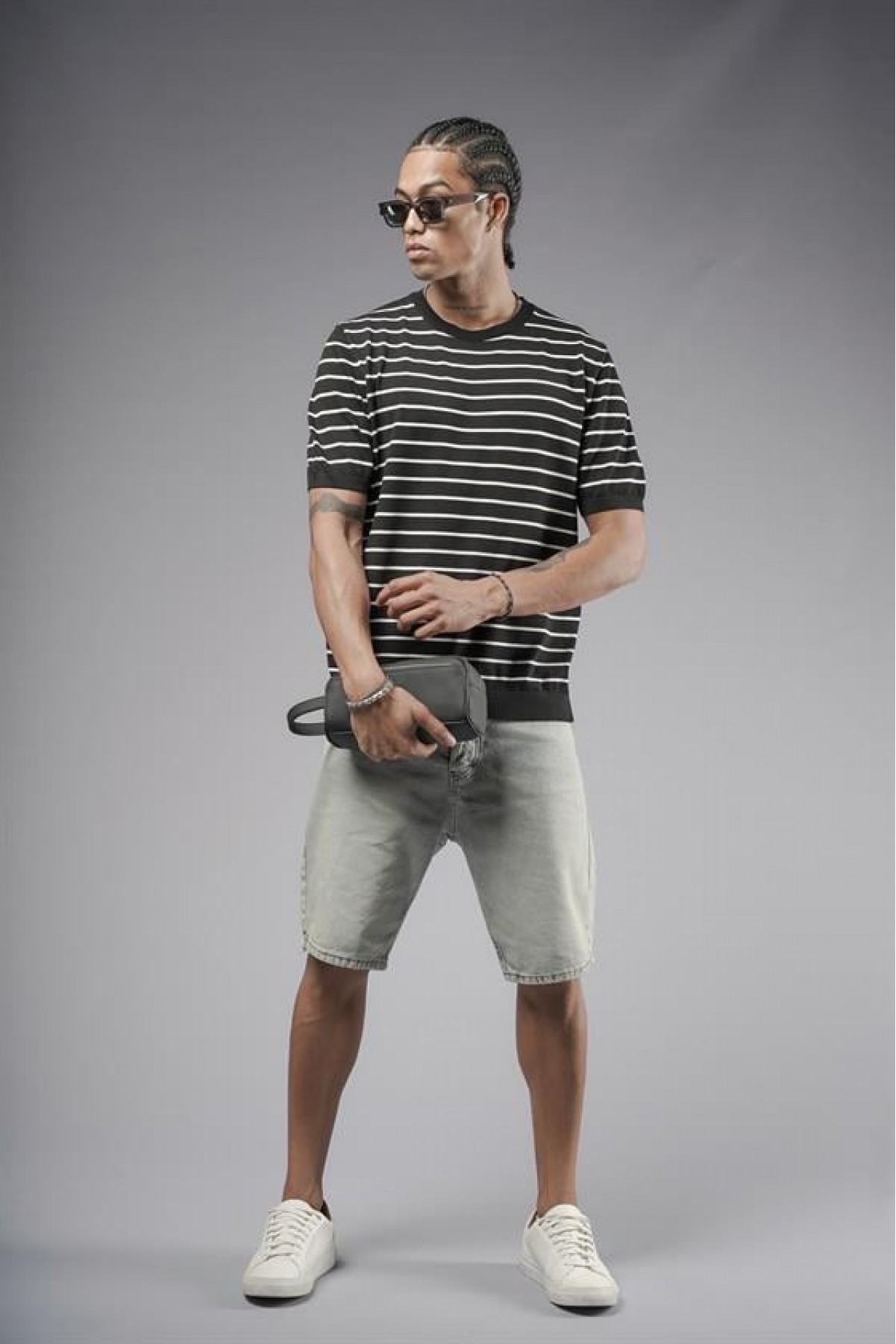 Bisiklet Yaka Çizgili Regular Kalıp Erkek Triko Tişört S