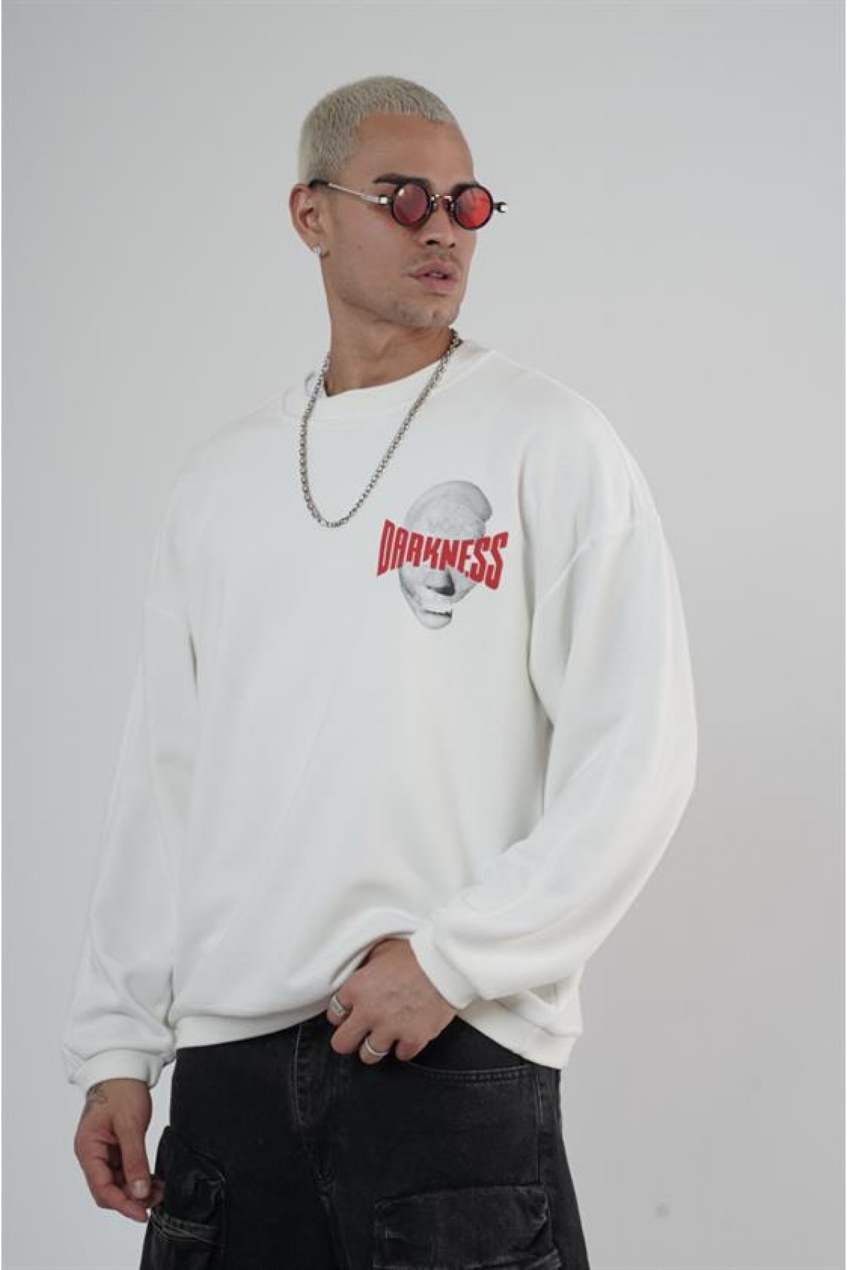 Bisiklet Yaka Darkness Baskılı Oversize Unisex Sweatshirt S