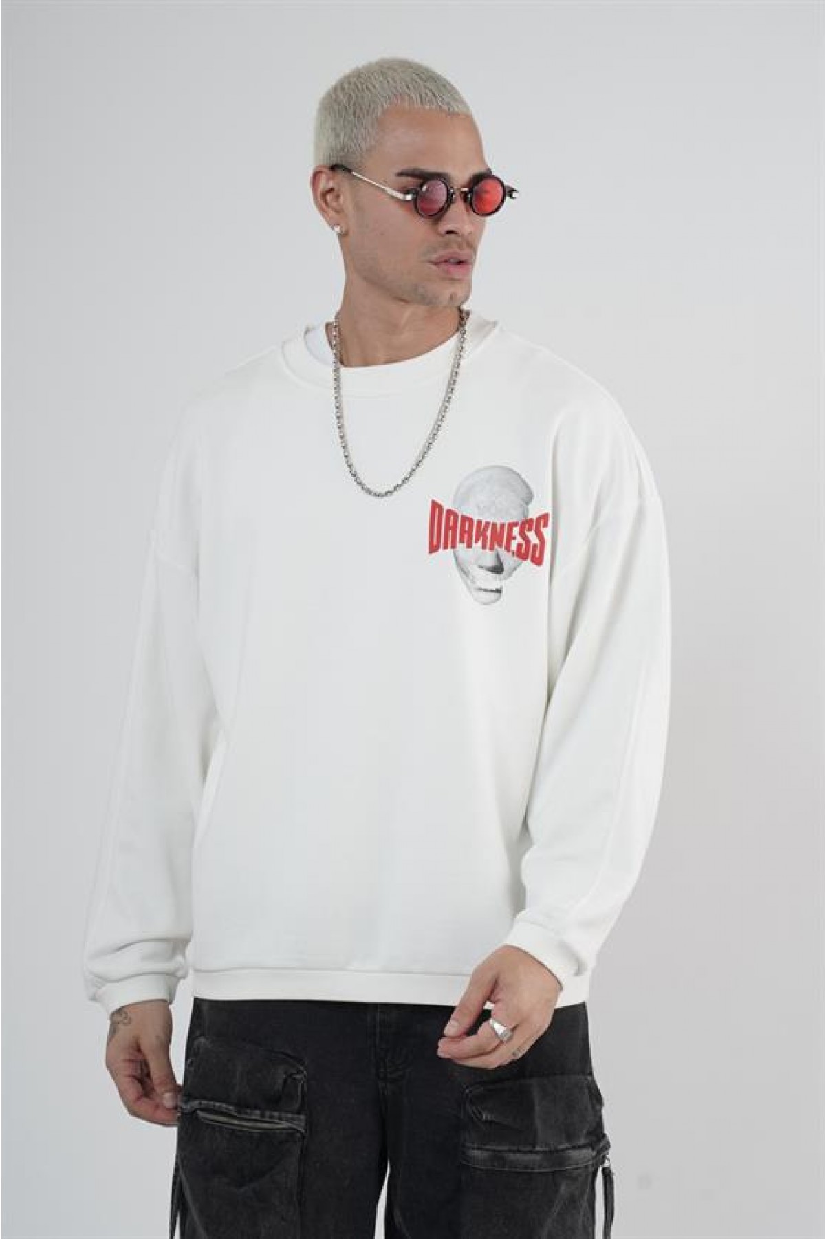 Bisiklet Yaka Darkness Baskılı Oversize Unisex Sweatshirt S