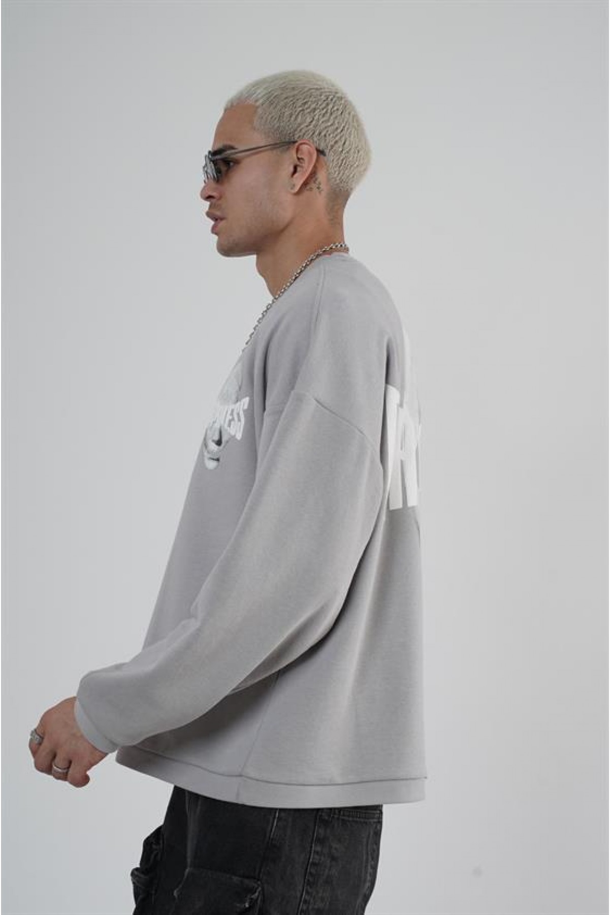 Bisiklet Yaka Darkness Baskılı Oversize Unisex Sweatshirt S