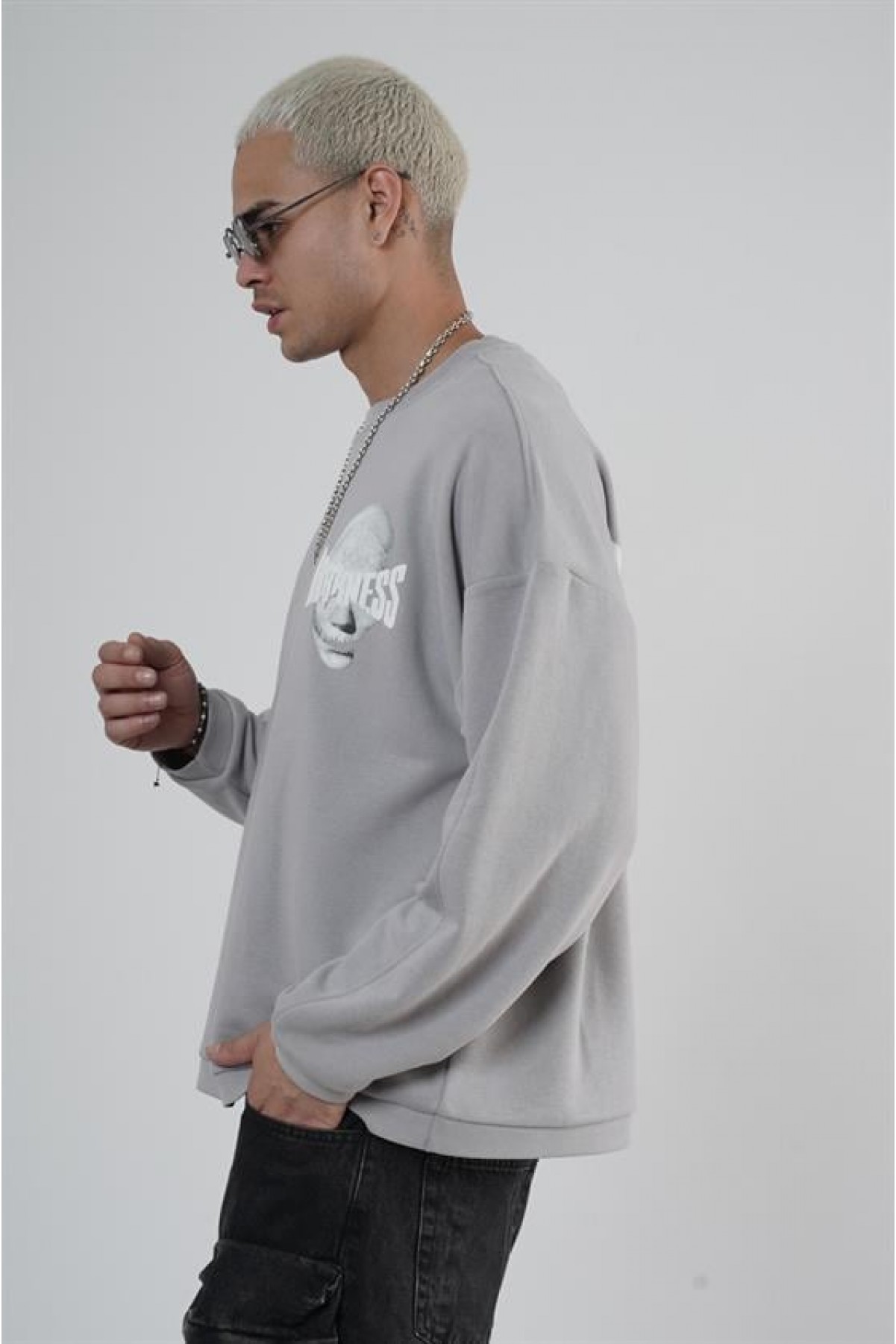 Bisiklet Yaka Darkness Baskılı Oversize Unisex Sweatshirt S