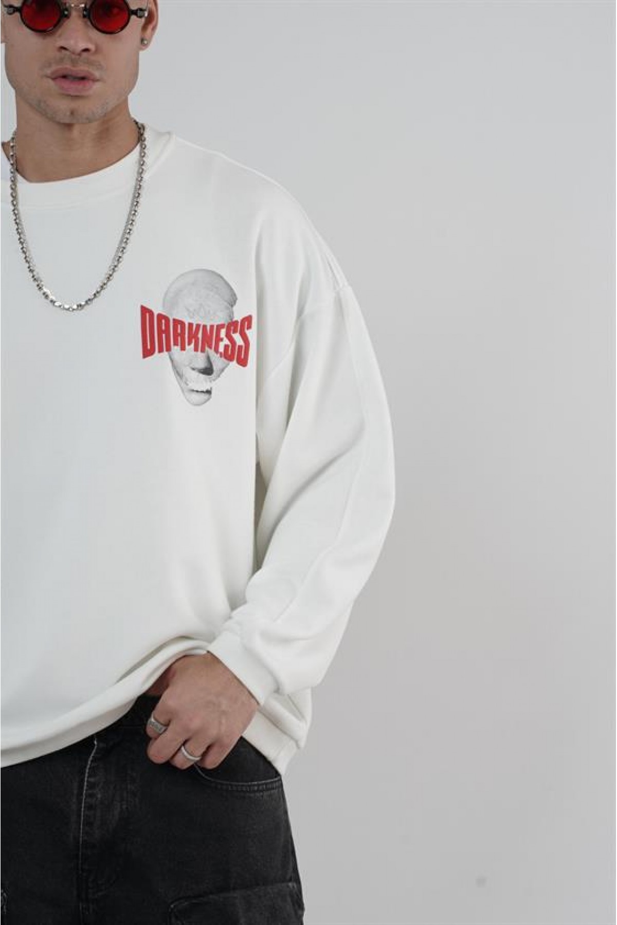 Bisiklet Yaka Darkness Baskılı Oversize Unisex Sweatshirt S