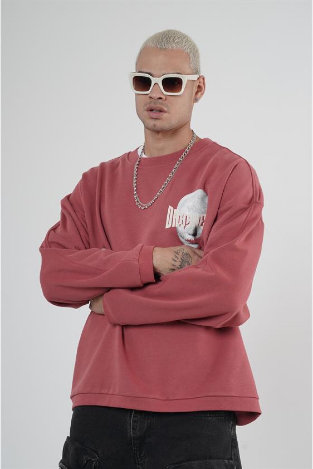 Bisiklet Yaka Darkness Baskılı Oversize Unisex Sweatshirt S