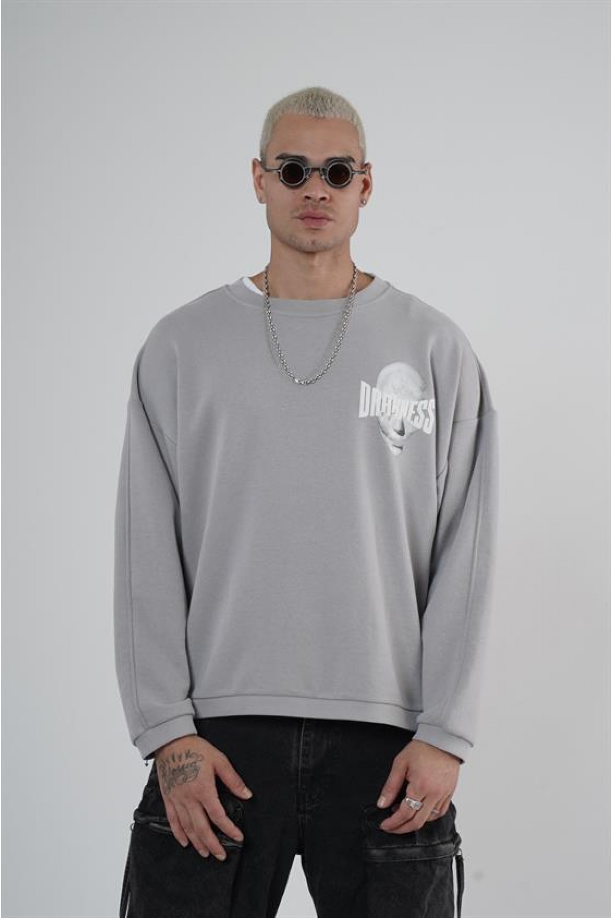 Bisiklet Yaka Darkness Baskılı Oversize Unisex Sweatshirt S