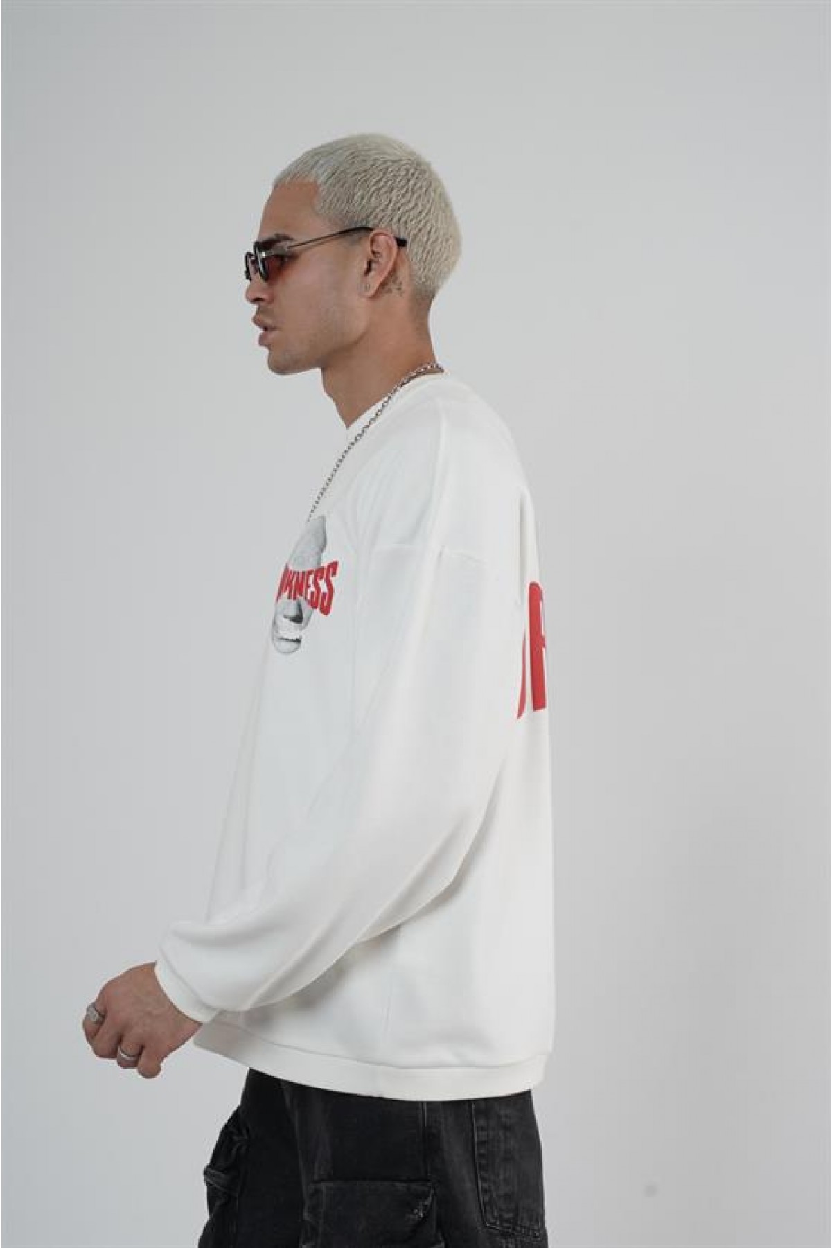 Bisiklet Yaka Darkness Baskılı Oversize Unisex Sweatshirt S