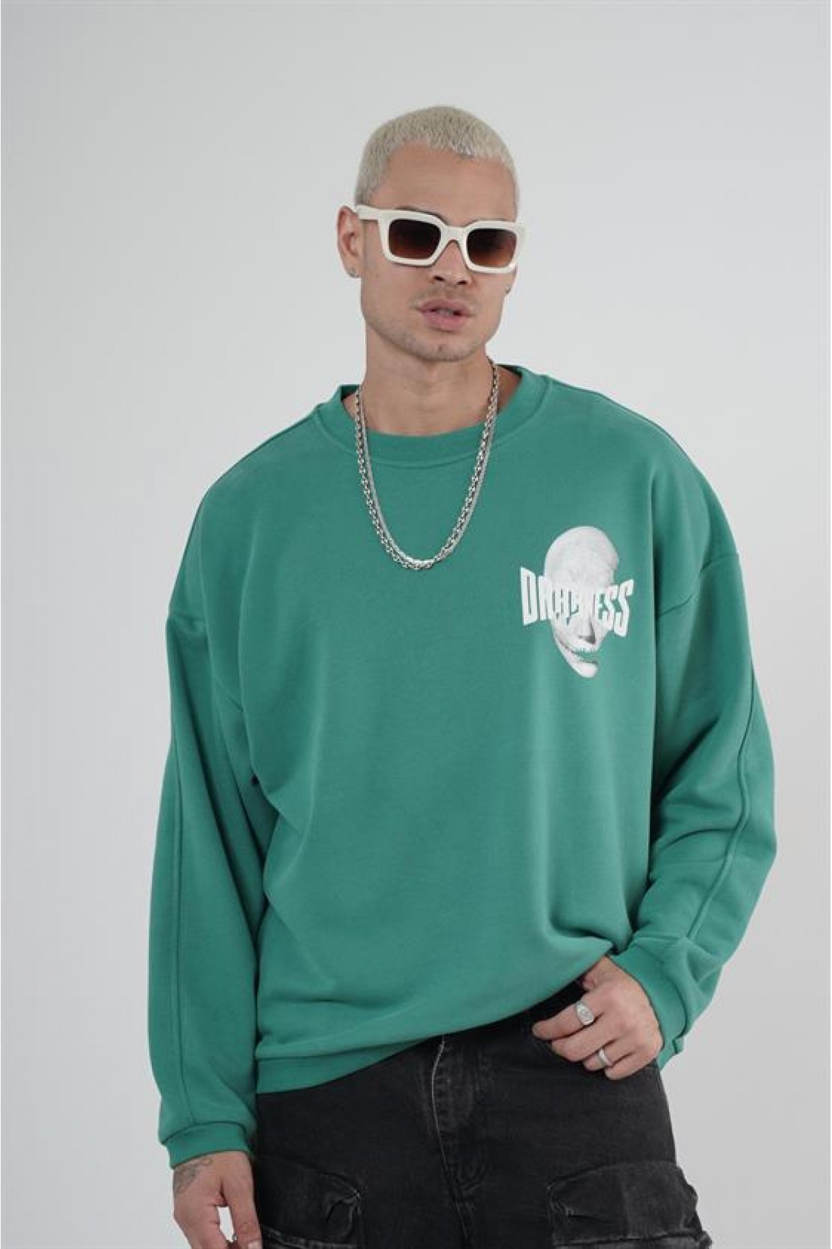 Bisiklet Yaka Darkness Baskılı Oversize Unisex Sweatshirt S