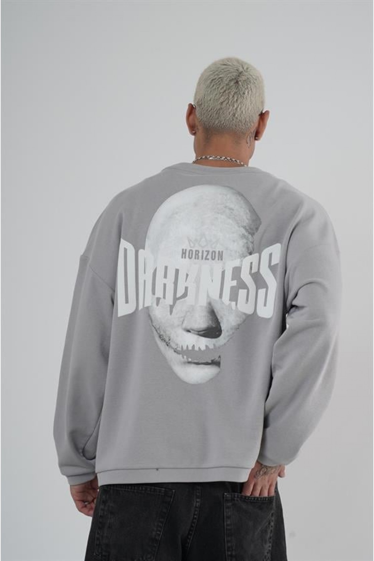 Bisiklet Yaka Darkness Baskılı Oversize Unisex Sweatshirt S