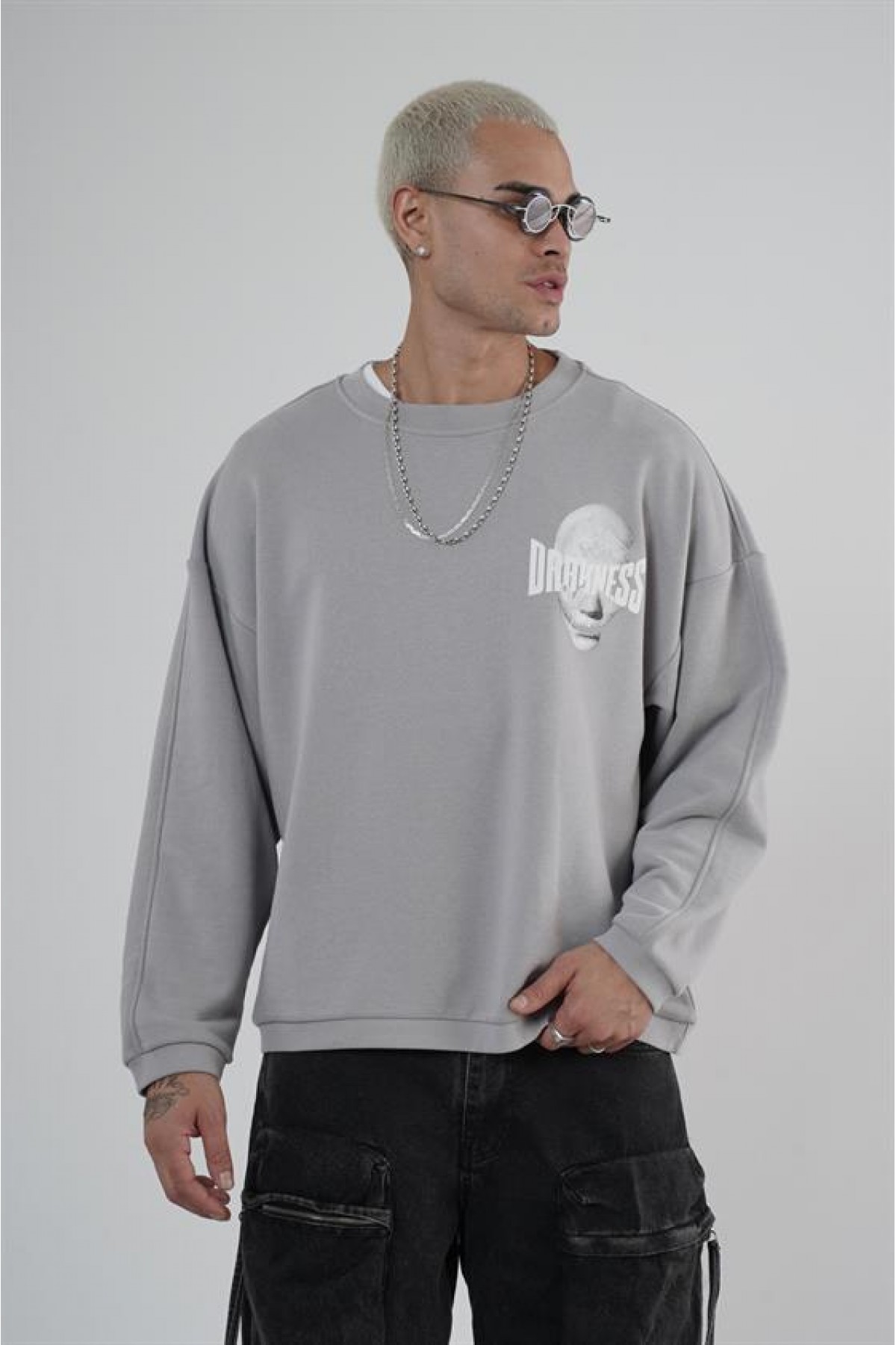 Bisiklet Yaka Darkness Baskılı Oversize Unisex Sweatshirt S