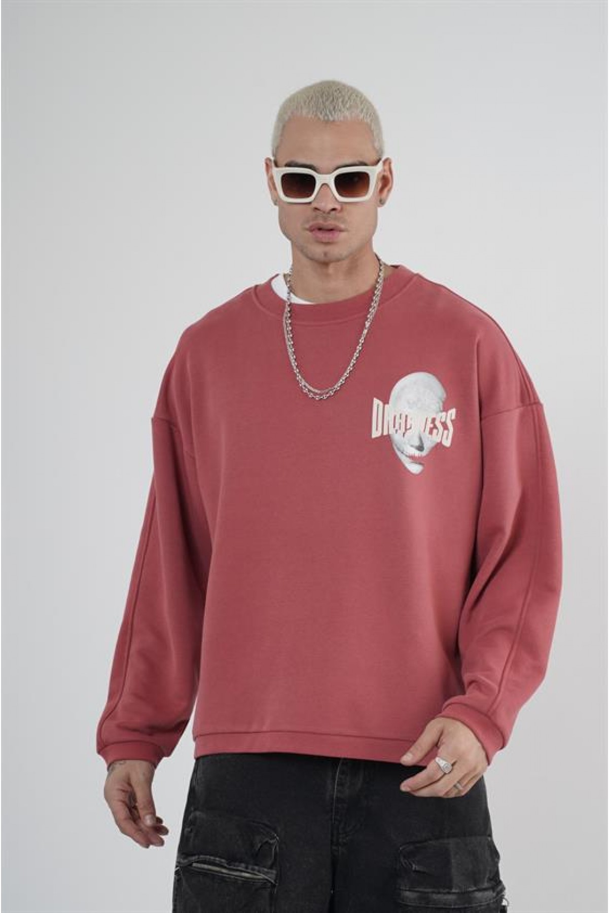 Bisiklet Yaka Darkness Baskılı Oversize Unisex Sweatshirt S