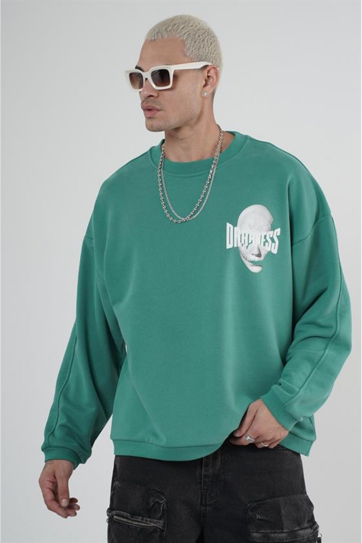 Bisiklet Yaka Darkness Baskılı Oversize Unisex Sweatshirt S