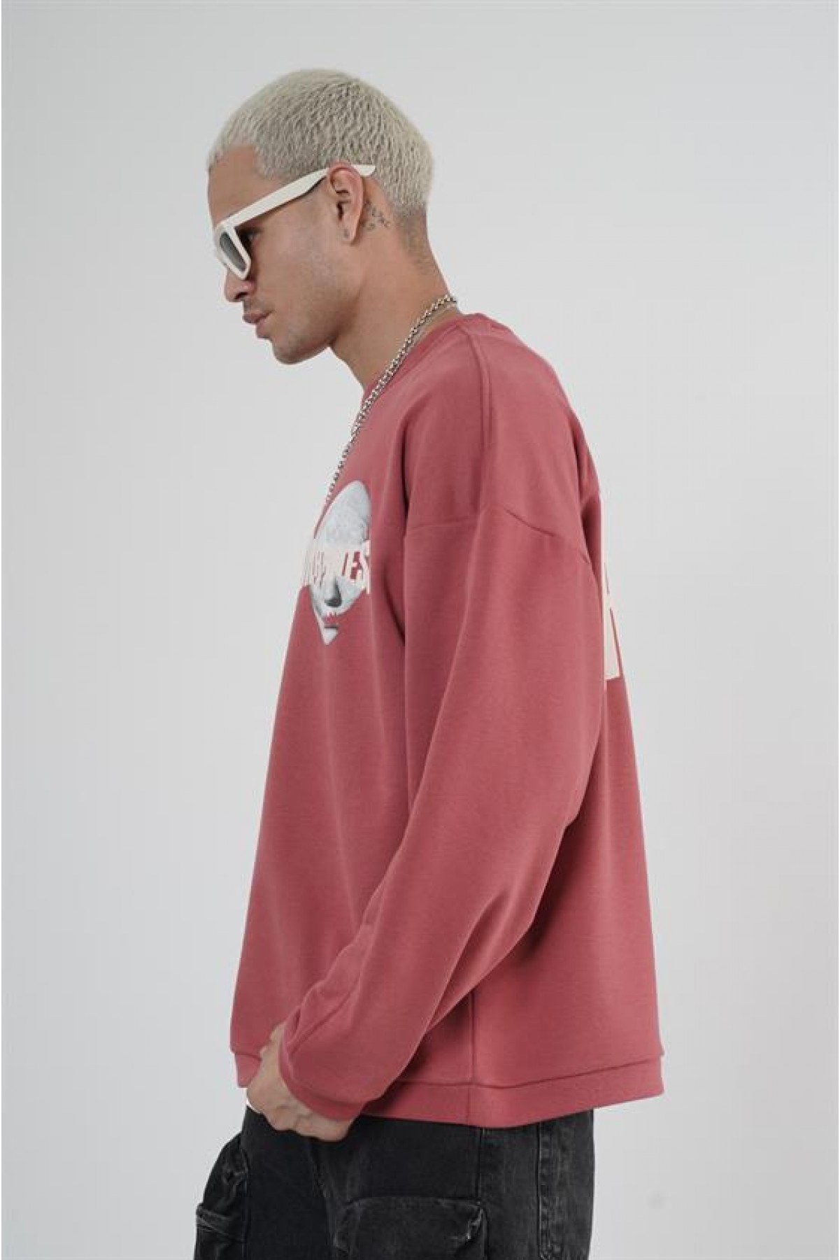 Bisiklet Yaka Darkness Baskılı Oversize Unisex Sweatshirt S