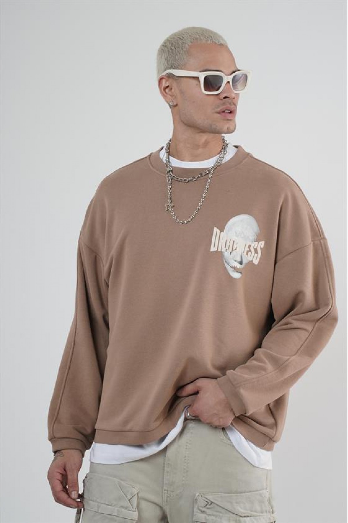 Bisiklet Yaka Darkness Baskılı Oversize Unisex Sweatshirt S