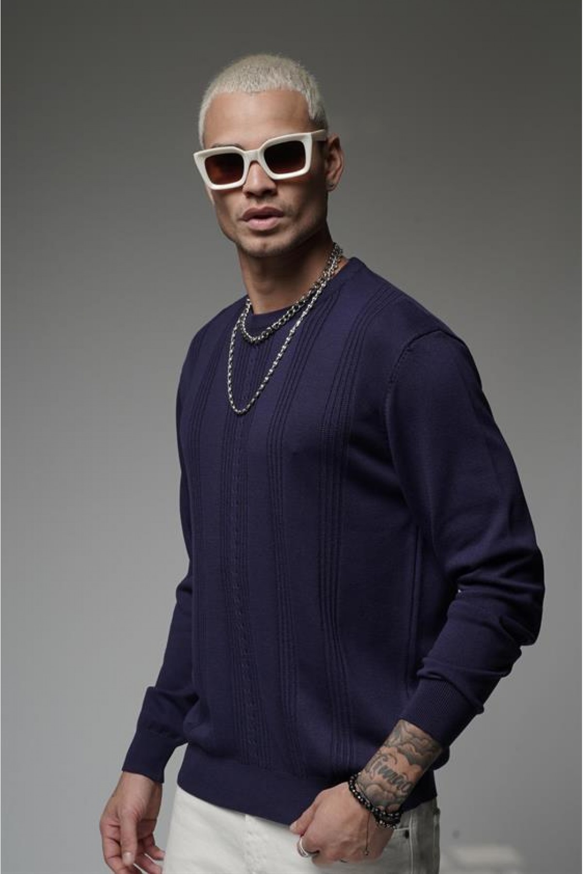 Bisiklet Yaka Fitilli Oversize Kalıp Triko Kazak  S