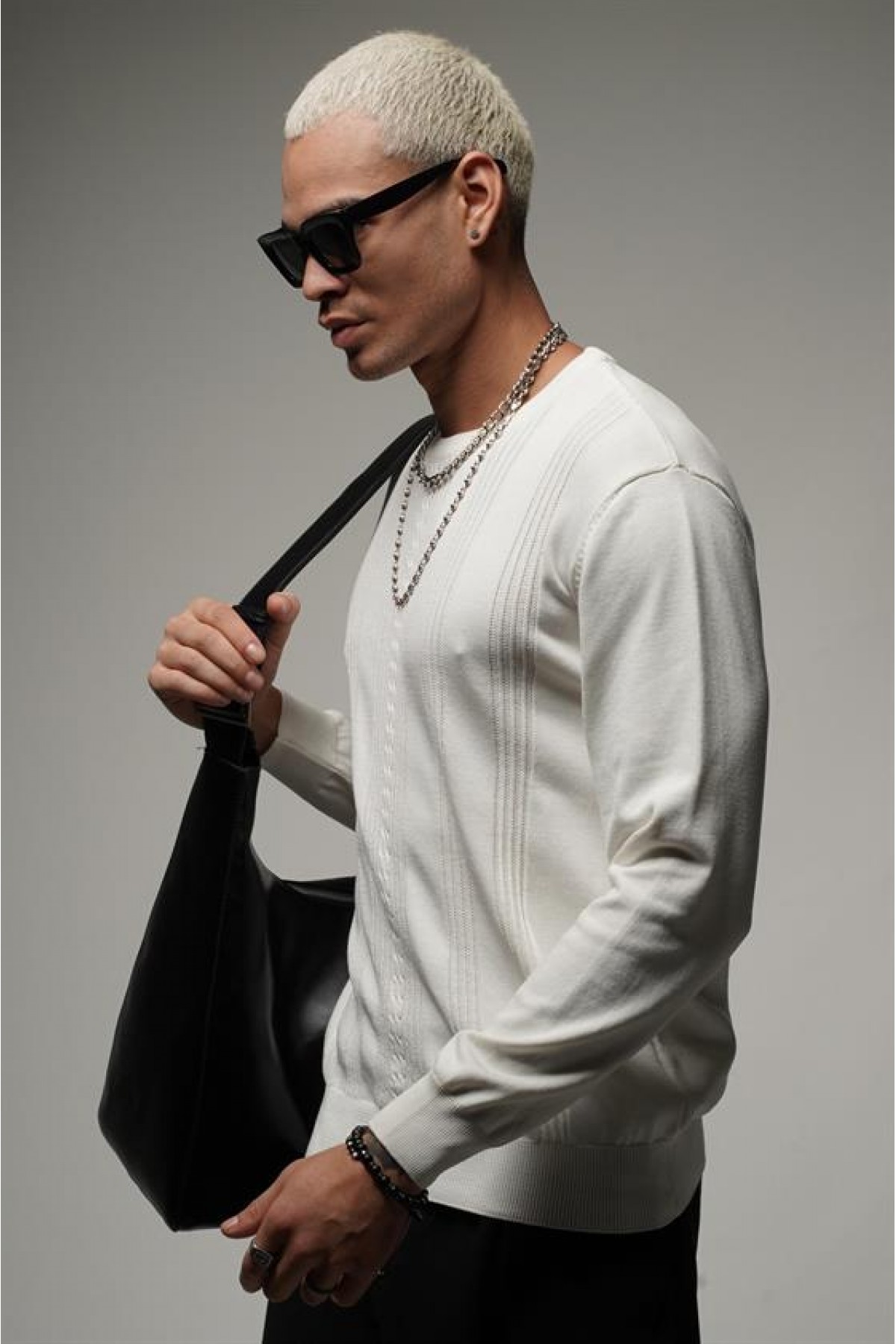 Bisiklet Yaka Fitilli Oversize Kalıp Triko Kazak  S