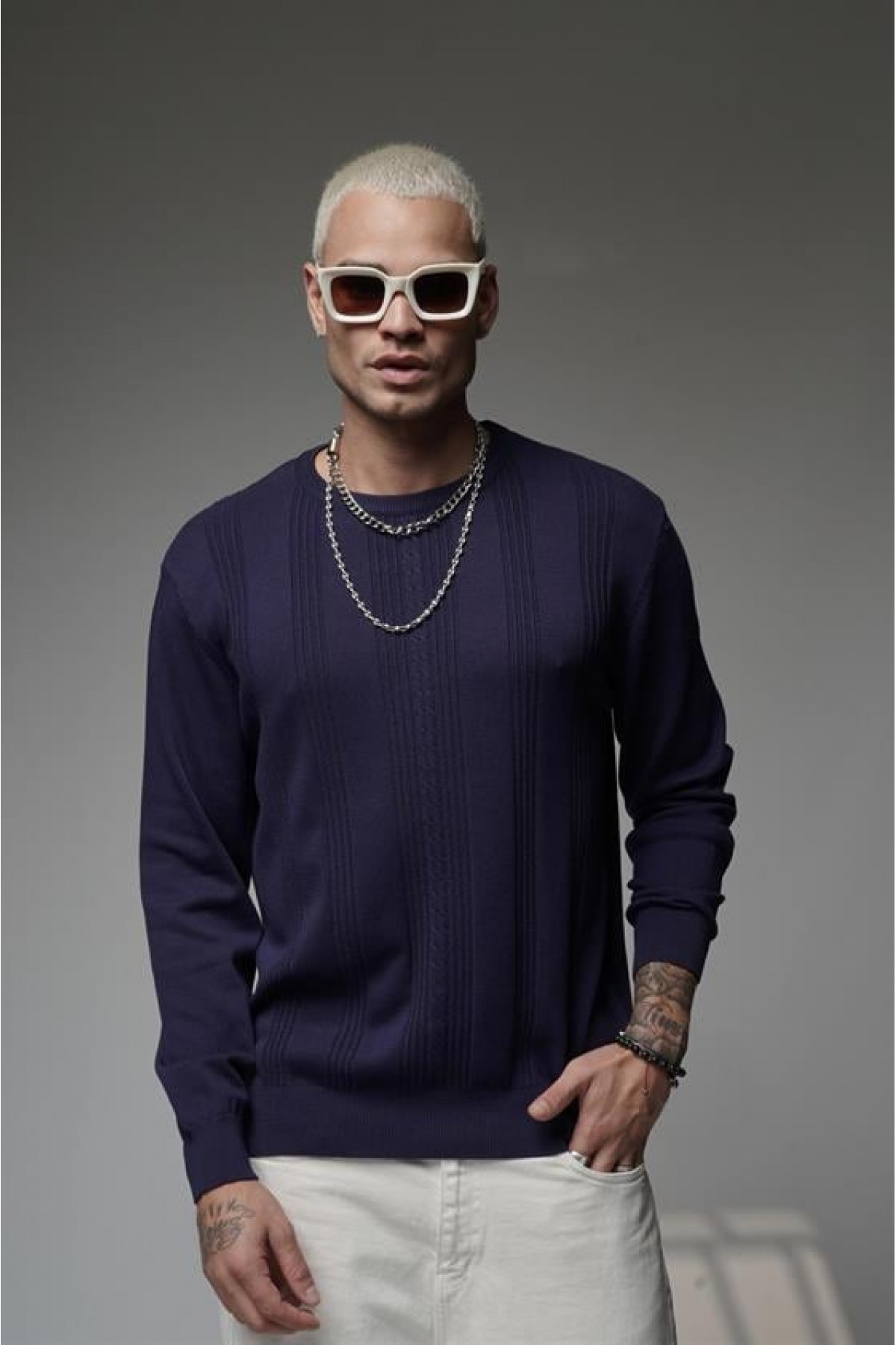 Bisiklet Yaka Fitilli Oversize Kalıp Triko Kazak  S