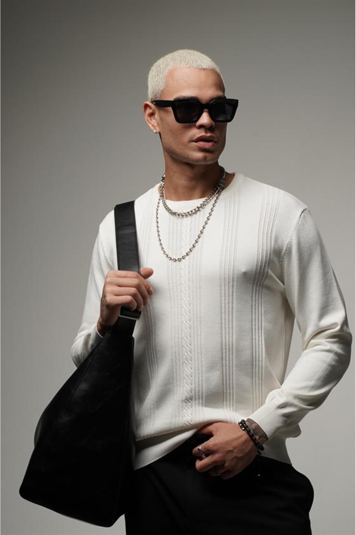 Bisiklet Yaka Fitilli Oversize Kalıp Triko Kazak  S