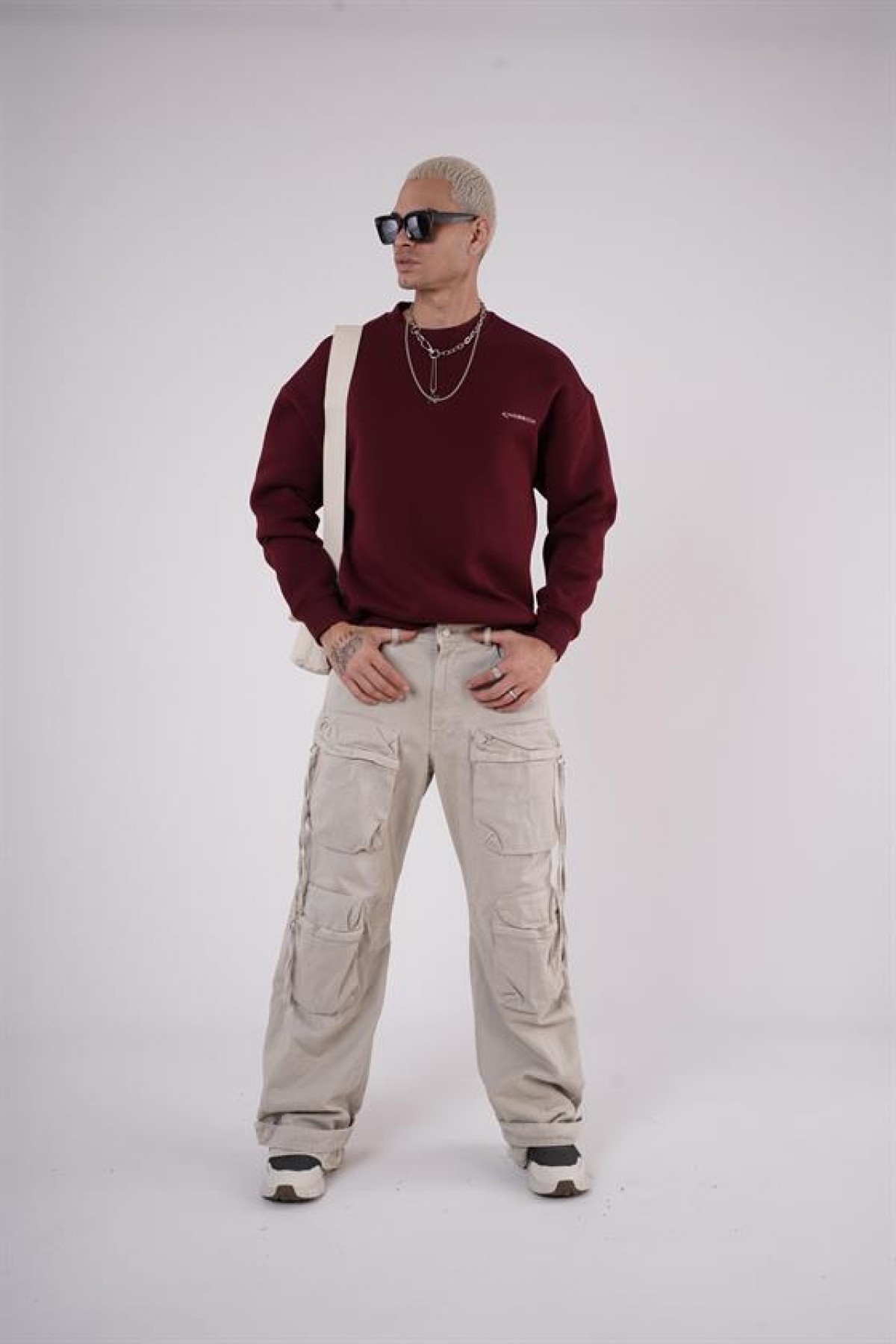 Bisiklet Yaka Kingbrich Baskılı Oversize Kalıp Basıc Sweatshirt S