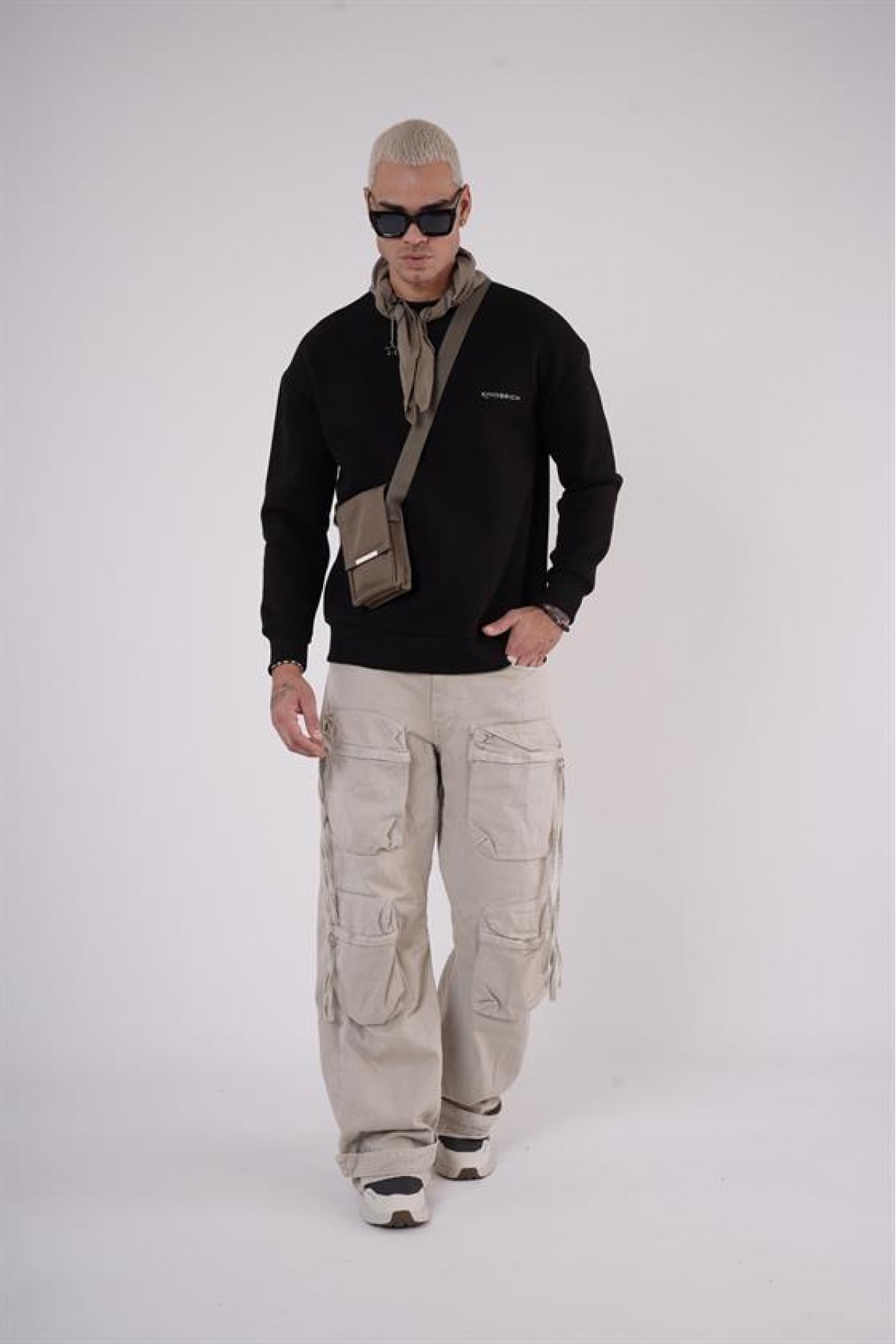 Bisiklet Yaka Kingbrich Baskılı Oversize Kalıp Basıc Sweatshirt S