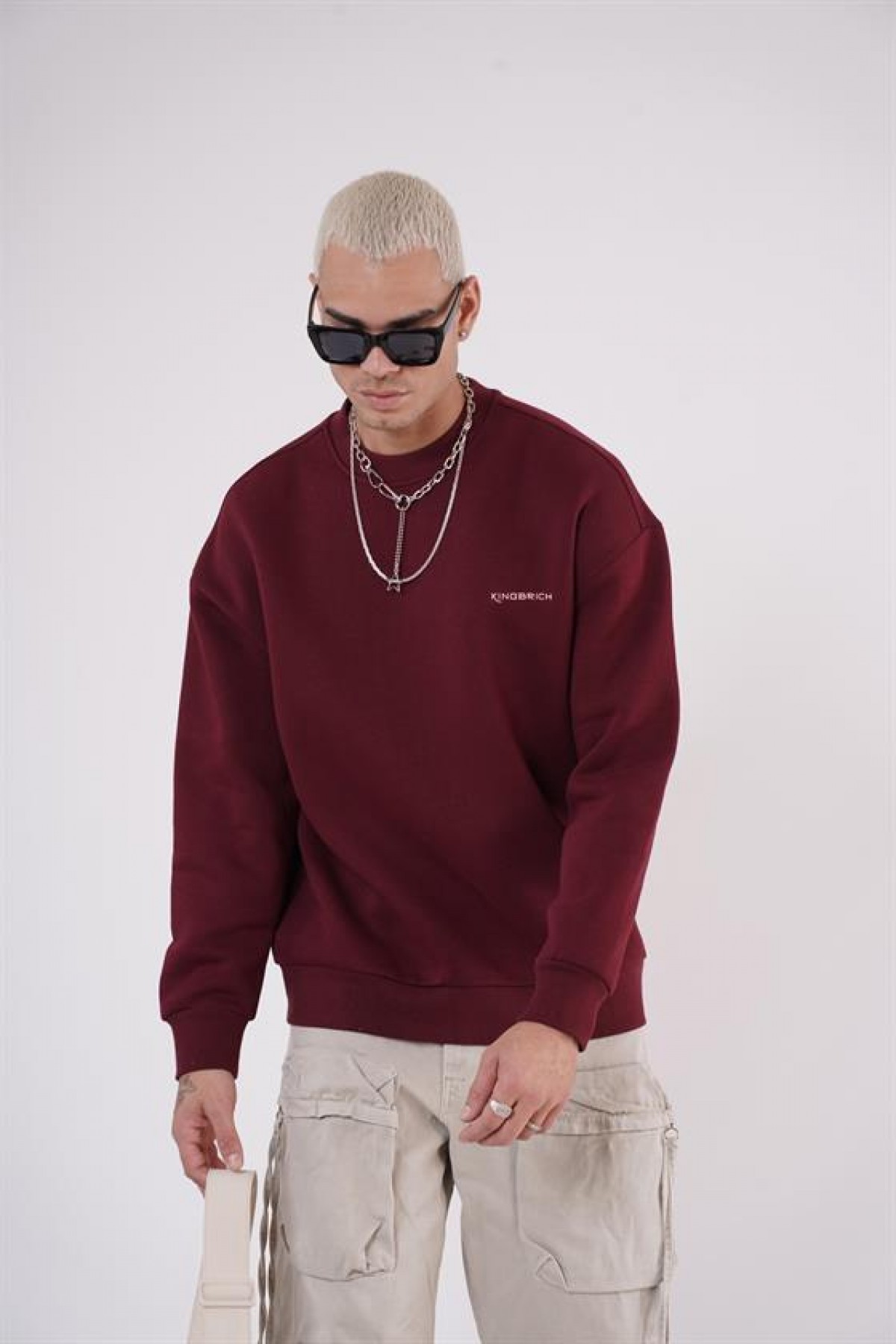 Bisiklet Yaka Kingbrich Baskılı Oversize Kalıp Basıc Sweatshirt S