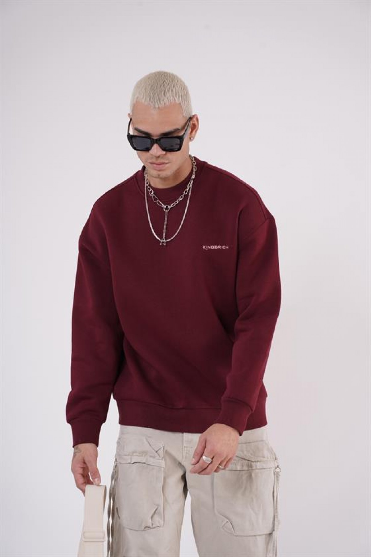 Bisiklet Yaka Kingbrich Baskılı Oversize Kalıp Basıc Sweatshirt S