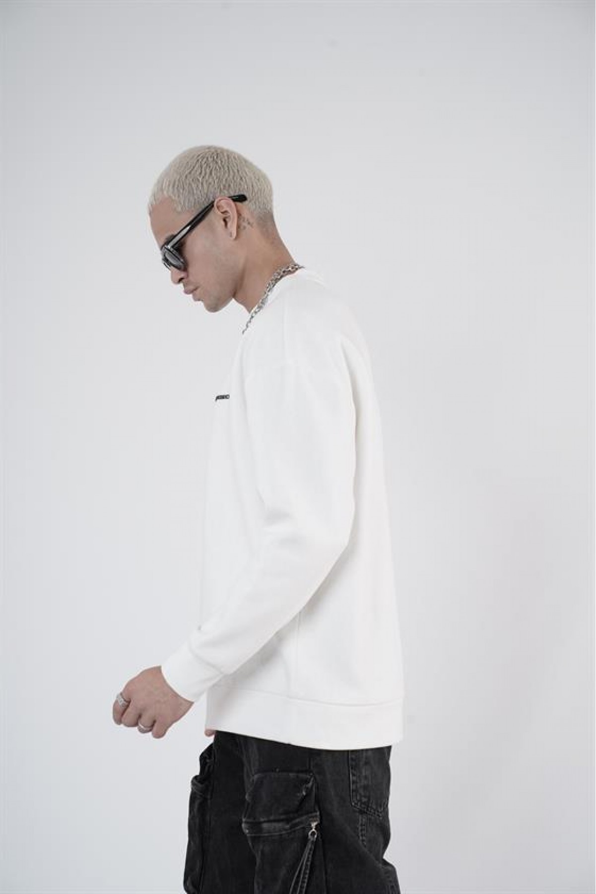 Bisiklet Yaka Kingbrich Baskılı Oversize Kalıp Basıc Sweatshirt S